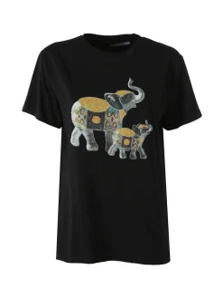 Monte Cervino T-shirt donna in cotone con stampa e strass - nero