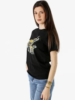 Monte Cervino T-shirt donna in cotone con stampa e strass - nero