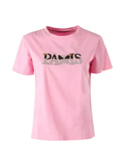 Monte Cervino T-shirt donna in cotone con stampa e strass - rosa