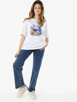 Monte Cervino T-shirt donna oversize in cotone con stampa e strass - blu
