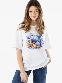 Monte Cervino T-shirt donna oversize in cotone con stampa e strass - blu