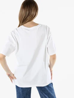 Monte Cervino T-shirt donna oversize in cotone con stampa e strass - blu