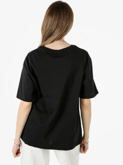 Monte Cervino T-shirt donna oversize in cotone con stampa e strass - nero