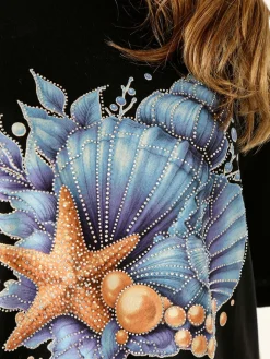 Monte Cervino T-shirt donna oversize in cotone con stampa e strass - nero