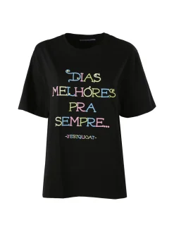 Monte Cervino T-shirt donna oversize con ricami colorati - nero
