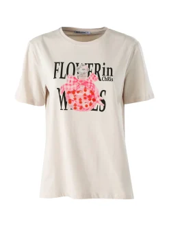 Monte Cervino T-shirt girocollo da donna in cotone con stampe - beige