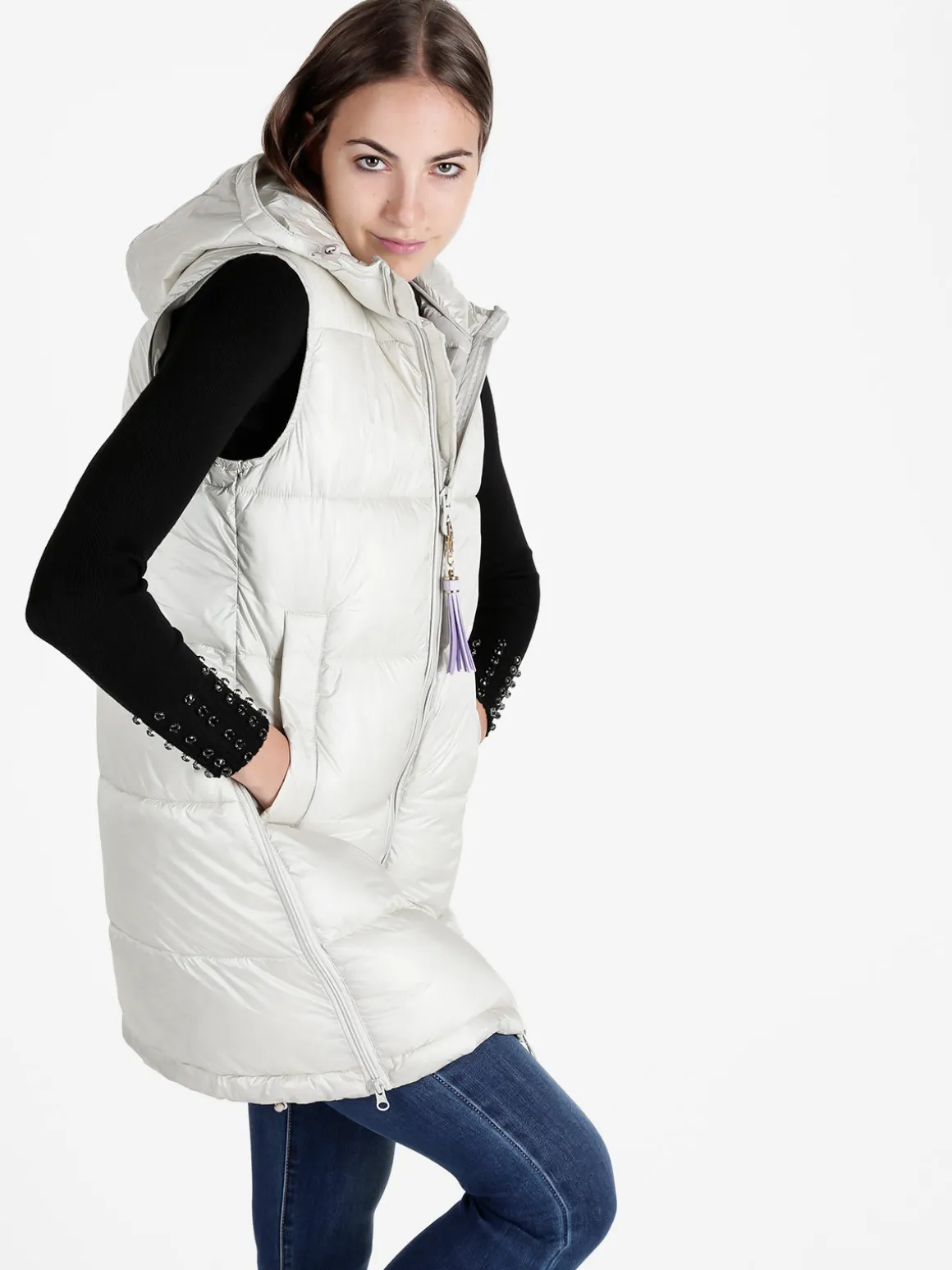Mont Rose Gilet donna lungo trapuntato con cappuccio