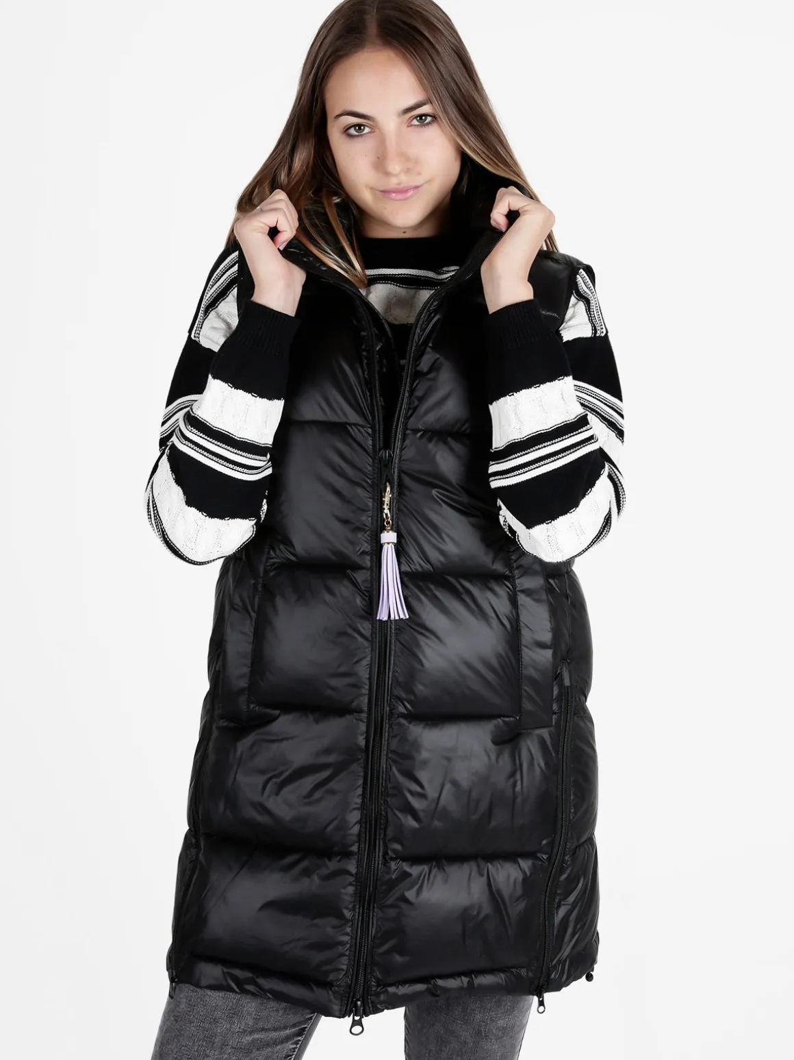 Mont Rose Gilet donna lungo trapuntato con cappuccio