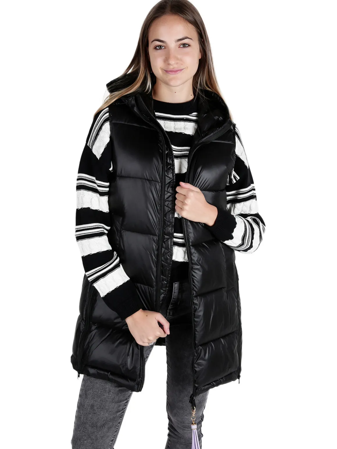Mont Rose Gilet donna lungo trapuntato con cappuccio