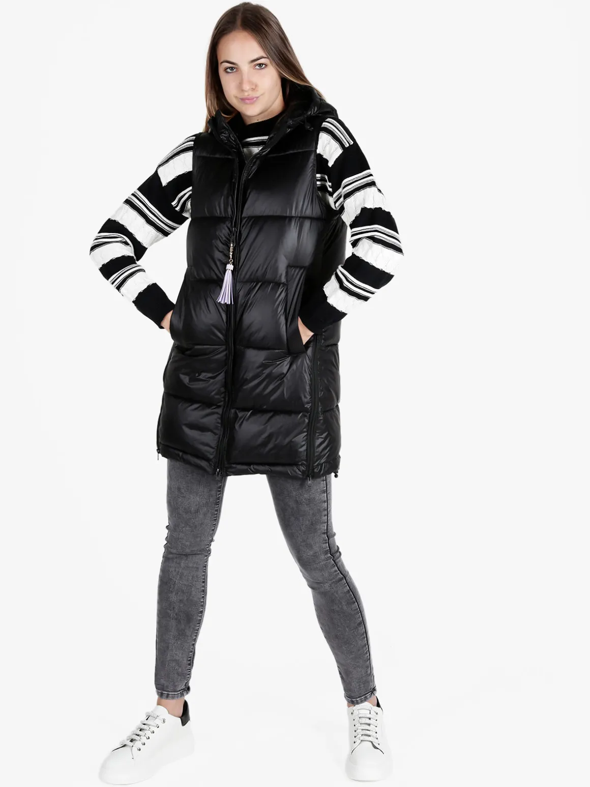 Mont Rose Gilet donna lungo trapuntato con cappuccio