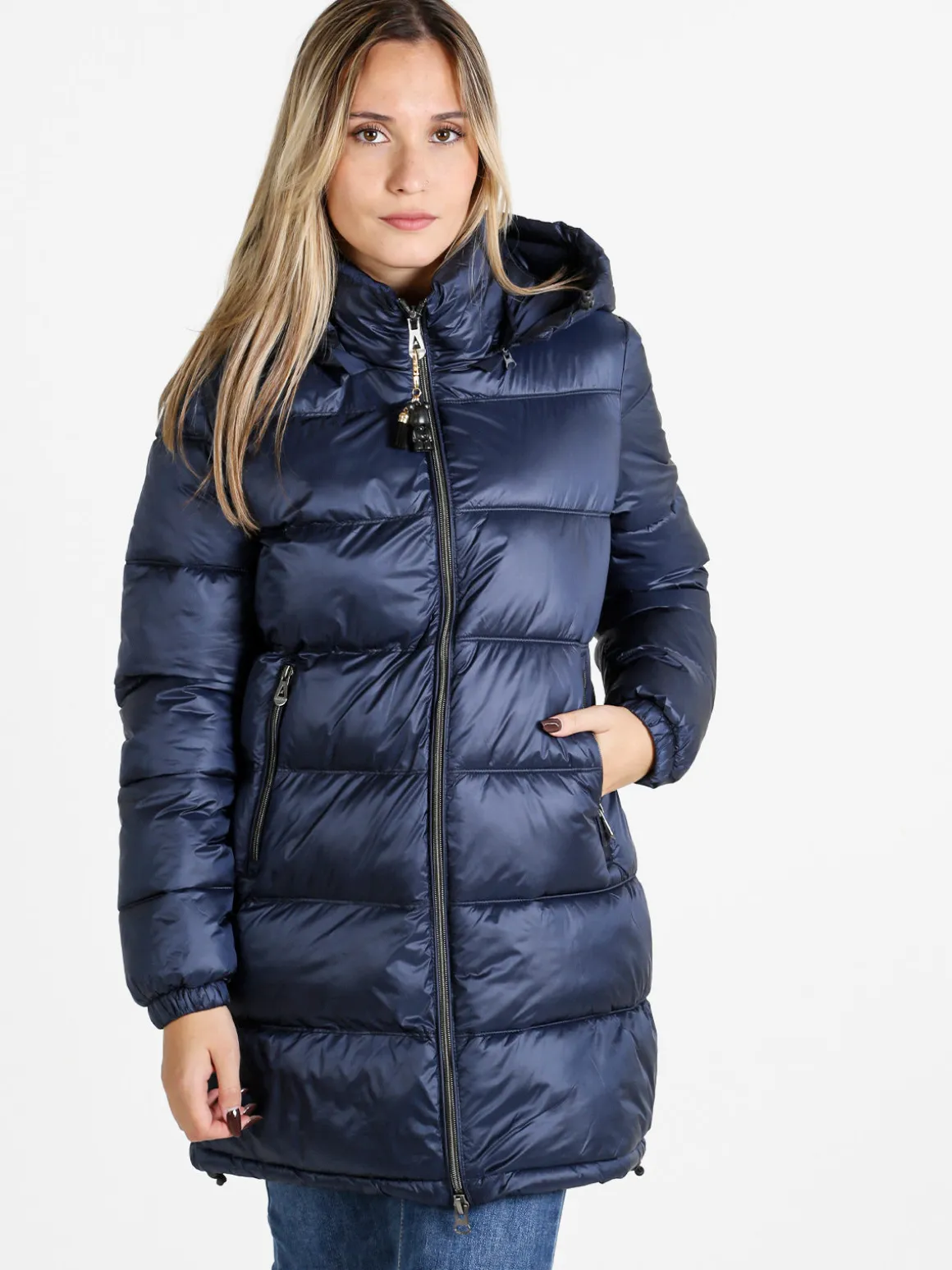 Mont Rose Giubbotto donna imbottito con cappuccio e zip - blu scuro