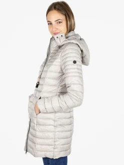 Mont Rose Giubbotto lungo da donna con cappuccio e zip - beige