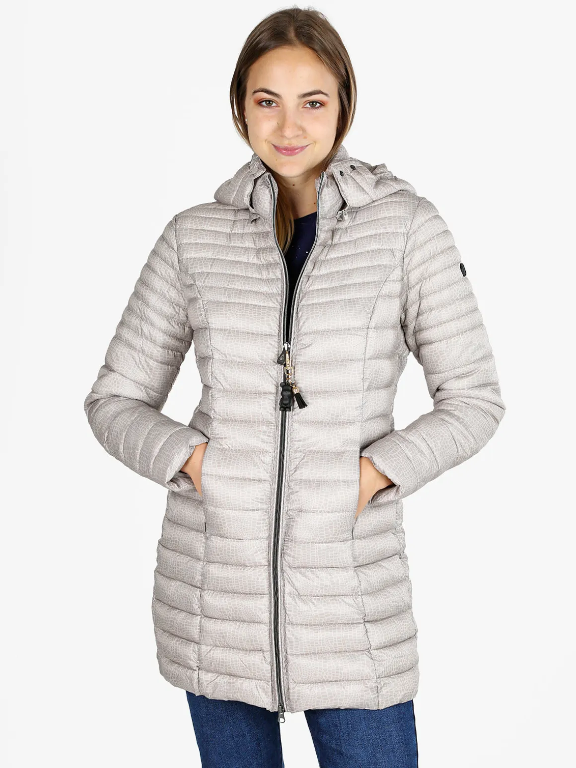 Mont Rose Giubbotto lungo da donna con cappuccio e zip - beige
