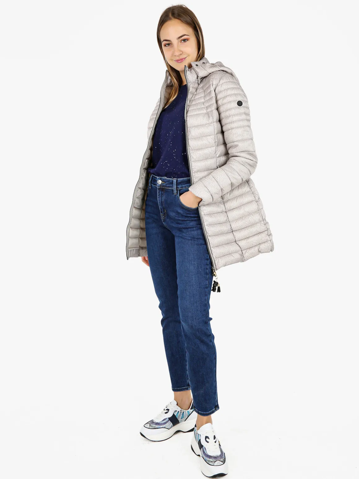 Mont Rose Giubbotto lungo da donna con cappuccio e zip - beige