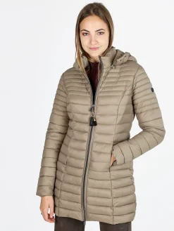 Mont Rose Giubbotto lungo da donna con cappuccio e zip - sabbia