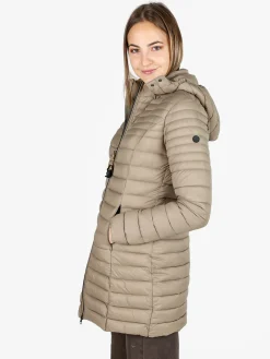 Mont Rose Giubbotto lungo da donna con cappuccio e zip - sabbia