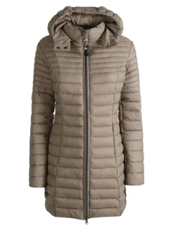 Mont Rose Giubbotto lungo da donna con cappuccio e zip - sabbia