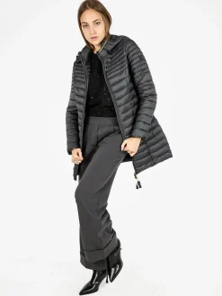Mont Rose Giubbotto lungo da donna con cappuccio e zip - nero