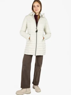 Mont Rose Giubbotto lungo da donna con cappuccio e zip - panna