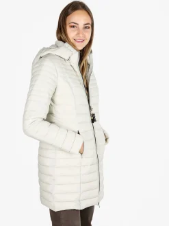 Mont Rose Giubbotto lungo da donna con cappuccio e zip - panna
