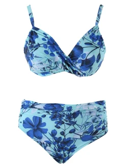 Moorea Beach Bikini donna floreale con coppe sfoderate con ferretto e slip arricciato - blu