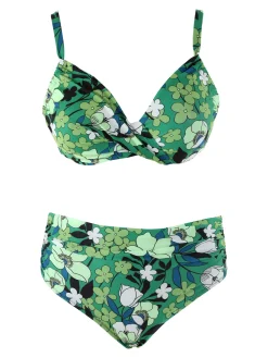 Moorea Beach Bikini donna floreale con coppe sfoderate con ferretto e slip arricciato - verde
