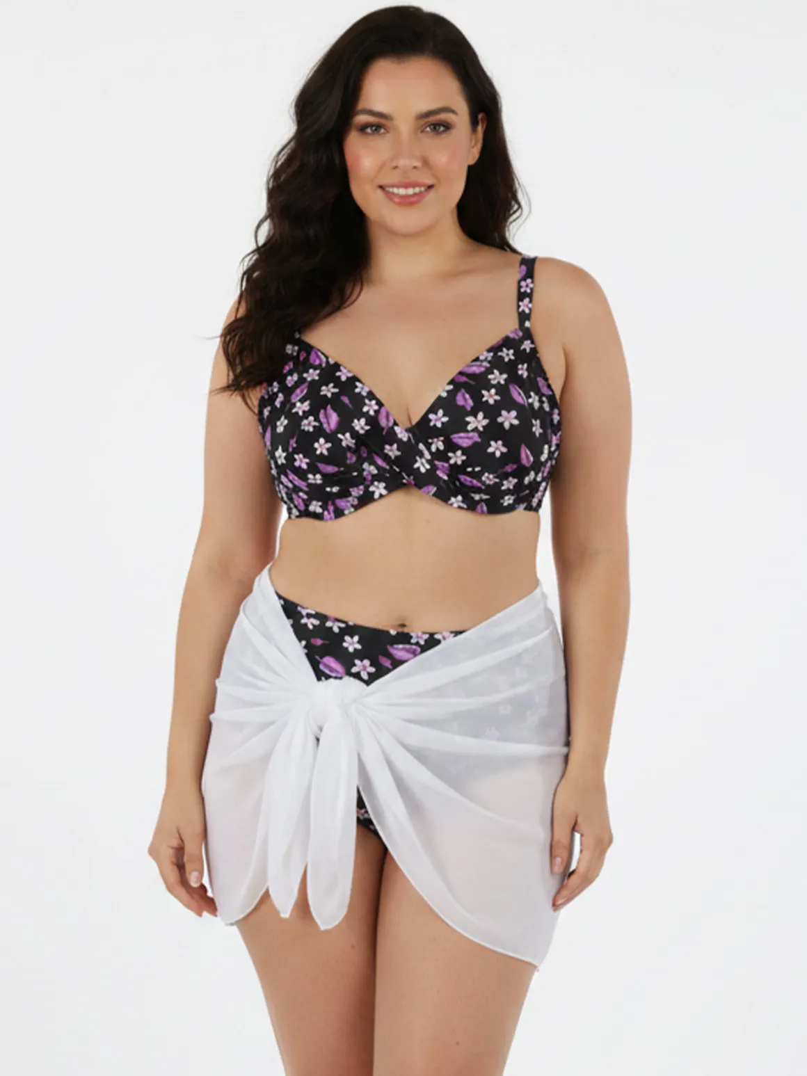 Moorea Beach Bikini donna floreale con coppe sfoderate con ferretto e slip arricciato - nero