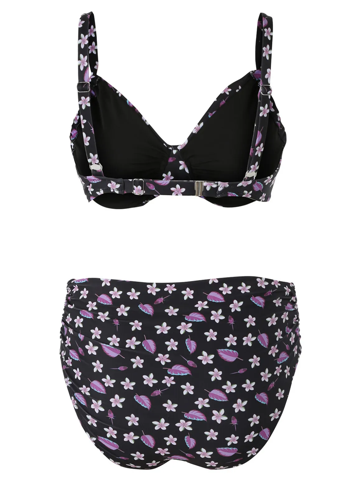 Moorea Beach Bikini donna floreale con coppe sfoderate con ferretto e slip arricciato - nero