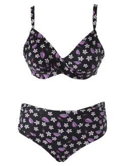Moorea Beach Bikini donna floreale con coppe sfoderate con ferretto e slip arricciato - nero