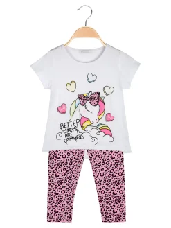 Mouset Completo bambina 2 pezzi con t-shirt e leggings maculati a 3/4