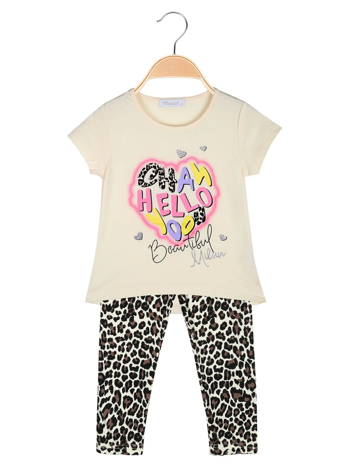 Mouset Completo bambina 2 pezzi con t-shirt e leggings maculati a 3/4