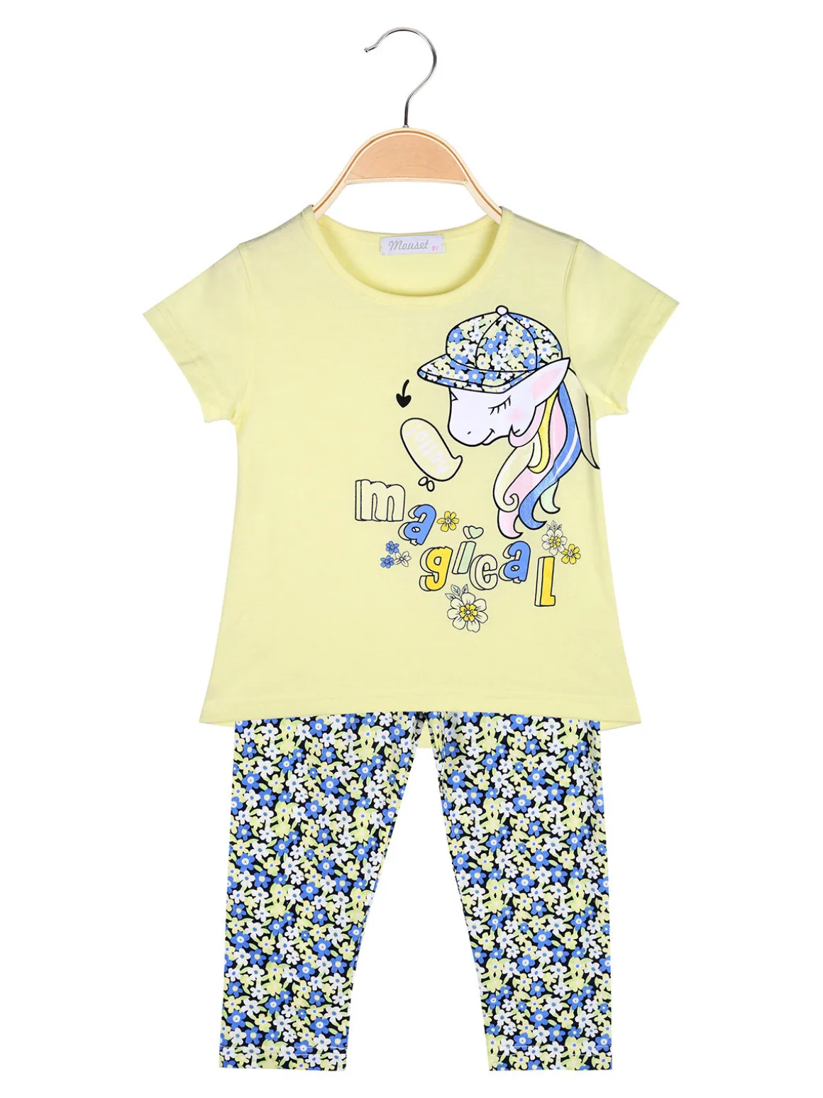 Mouset Completo da bambina con t-shirt e leggings fiorati a 3/4