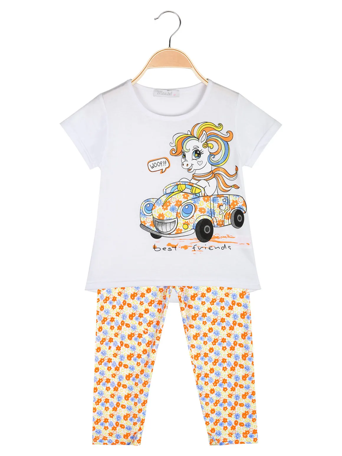 Mouset Completo da bambina con t-shirt e leggings fiorati a 3/4
