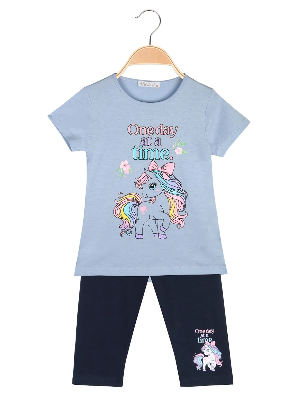 Mouset Completo da bambina con t-shirt unicorno e leggings a 3/4