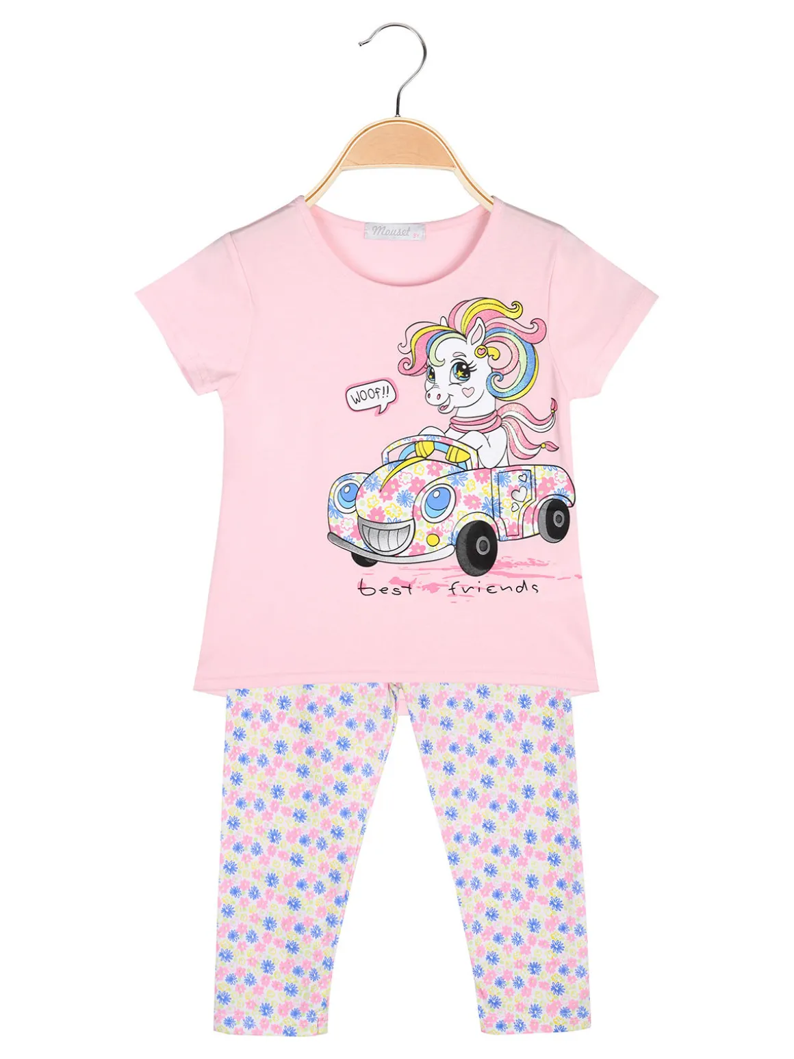 Mouset Completo da bambina con t-shirt e leggings fiorati a 3/4