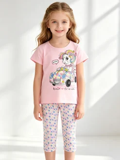Mouset Completo da bambina con t-shirt e leggings fiorati a 3/4