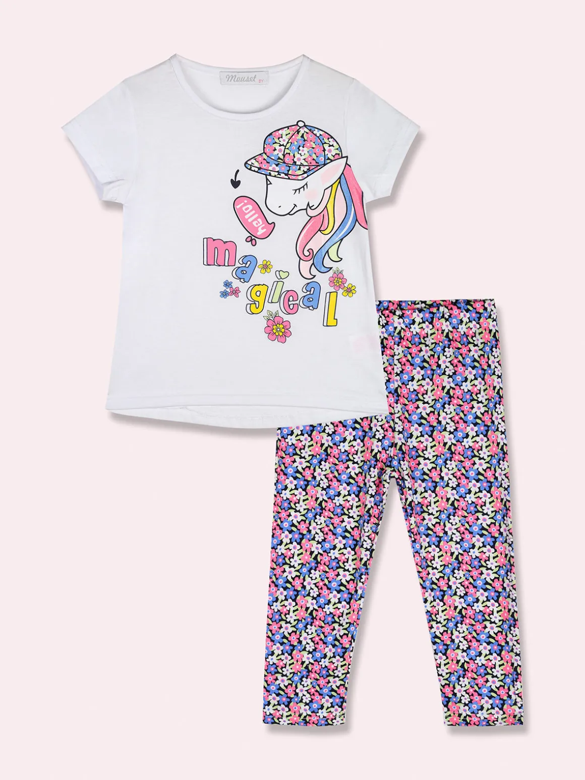 Mouset Completo da bambina con t-shirt e leggings fiorati a 3/4