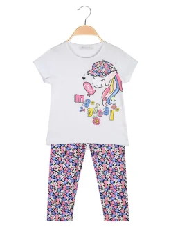 Mouset Completo da bambina con t-shirt e leggings fiorati a 3/4