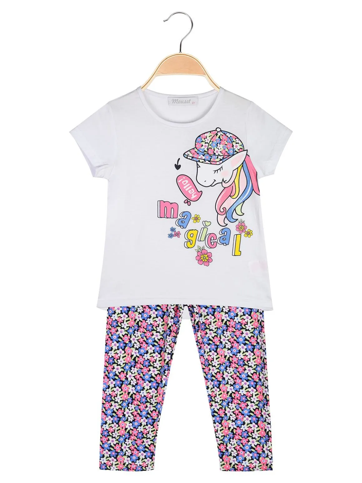 Mouset Completo da bambina con t-shirt e leggings fiorati a 3/4