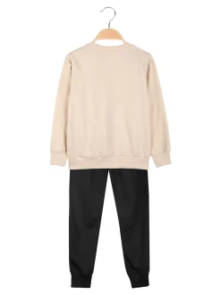 Mouset Completo tuta da bambina 2 pezzi felpa e pantaloni - beige