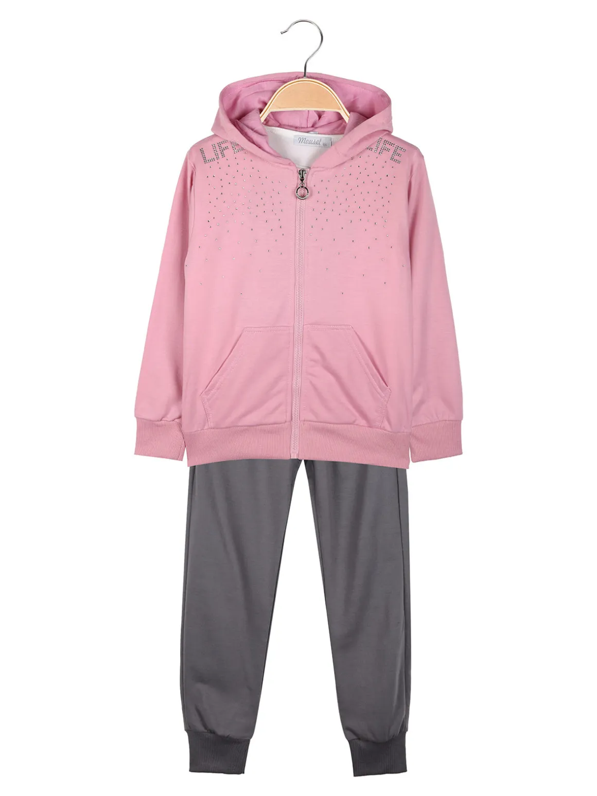Mouset Completo tuta 3 pezzi da bambina con cappuccio e zip - rosa
