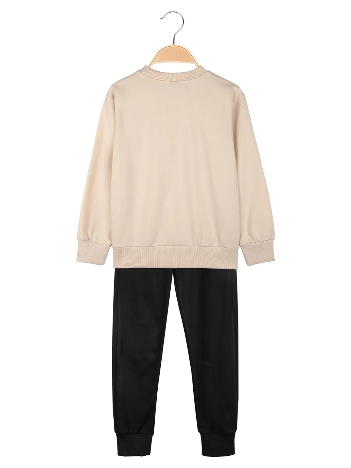 Mouset Completo tuta 2 pezzi da bambina con felpa girocollo e pantaloni - beige