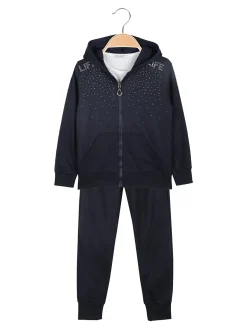Mouset Completo tuta 3 pezzi da bambina con cappuccio e zip - blu scuro