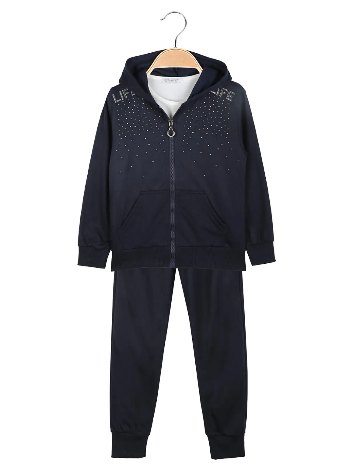 Mouset Completo tuta 3 pezzi da bambina con cappuccio e zip - blu scuro