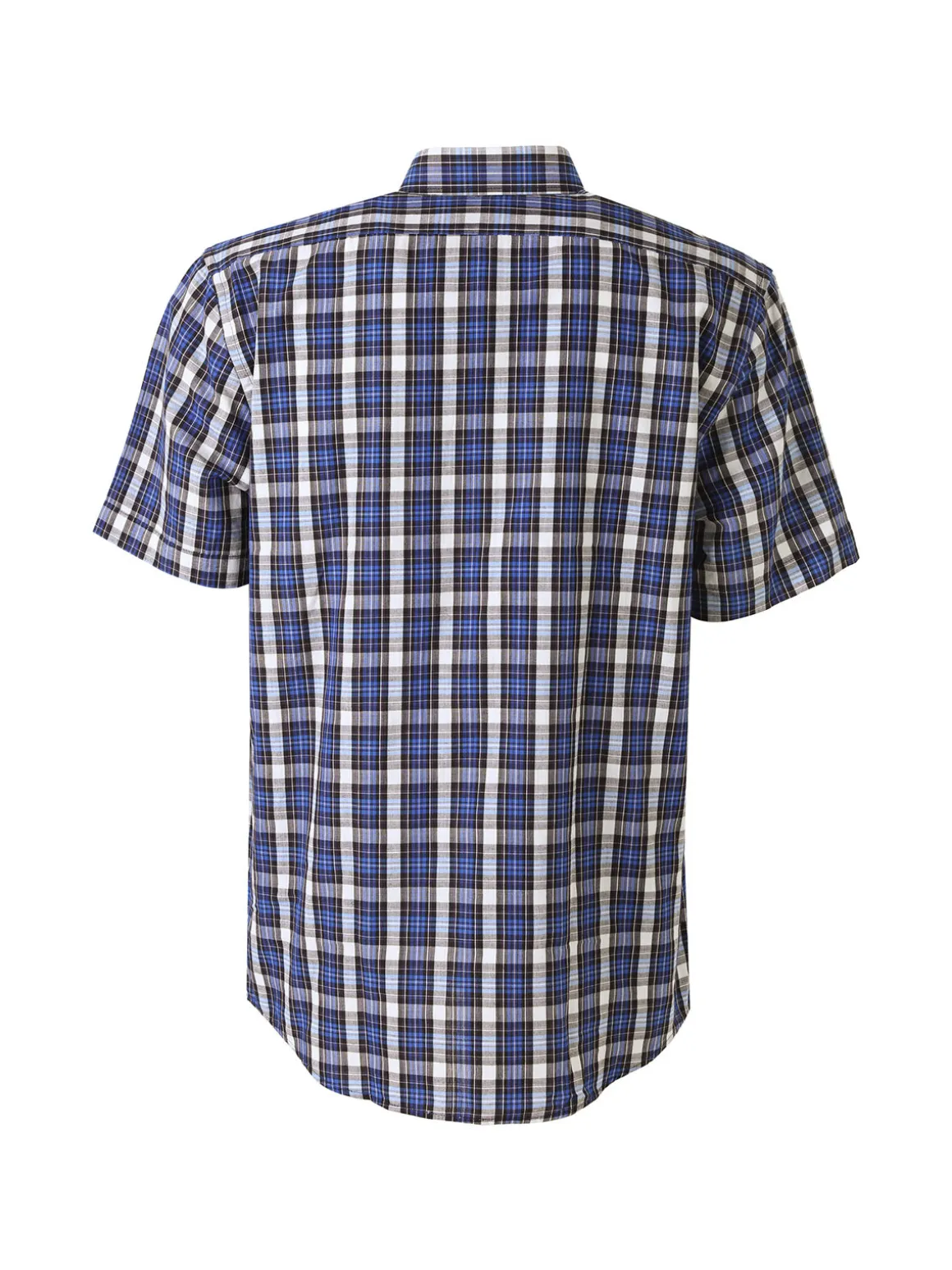 Mrhope Camicia da uomo in cotone a maniche corte con stampa a quadri e taschino - blu scuro