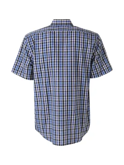 Mrhope Camicia da uomo in cotone a maniche corte con stampa a quadri e taschino - bluette