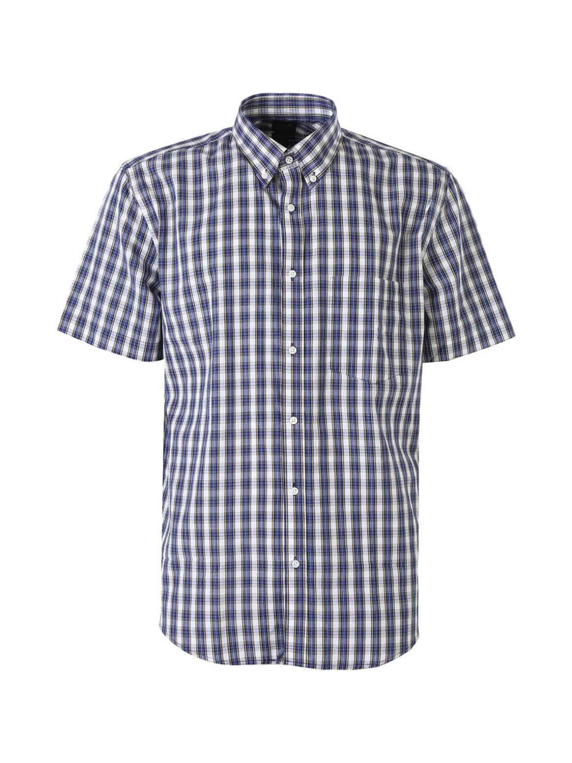 Mrhope Camicia da uomo in cotone a maniche corte con stampa a quadri e taschino - avion