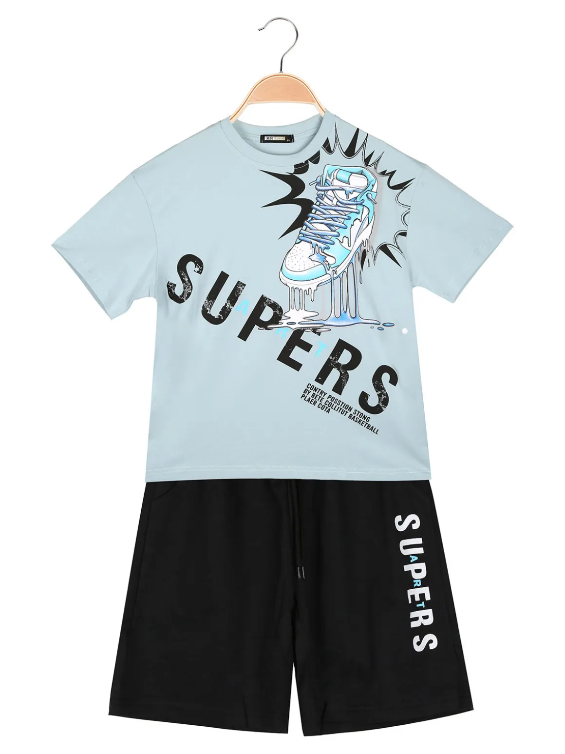 Mr Jek Completo corto da bambino in cotone con t-shirt e bermuda - azzurro