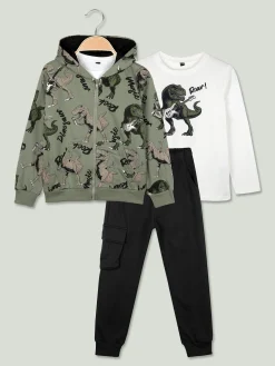 Mr Jek Completo 3 pezzi da bambino con cappuccio e zip - verde