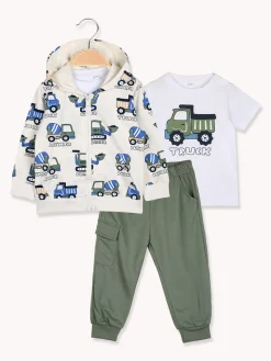 Mr Jek Completo 3 pezzi da neonato con cappuccio e zip - beige